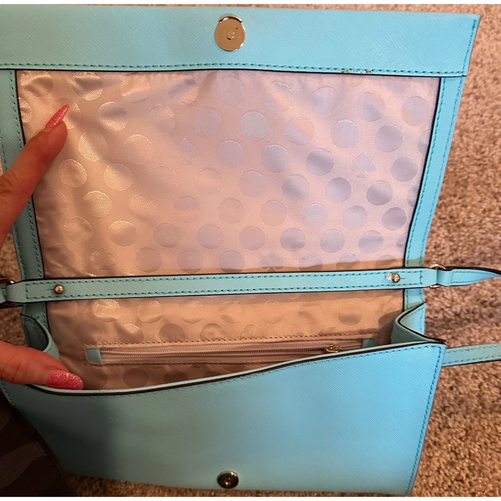 Kate Spade New York Light Blue Saffiano Leather Crossbody Bag Flap Wallet Purse - Picture 5 of 6